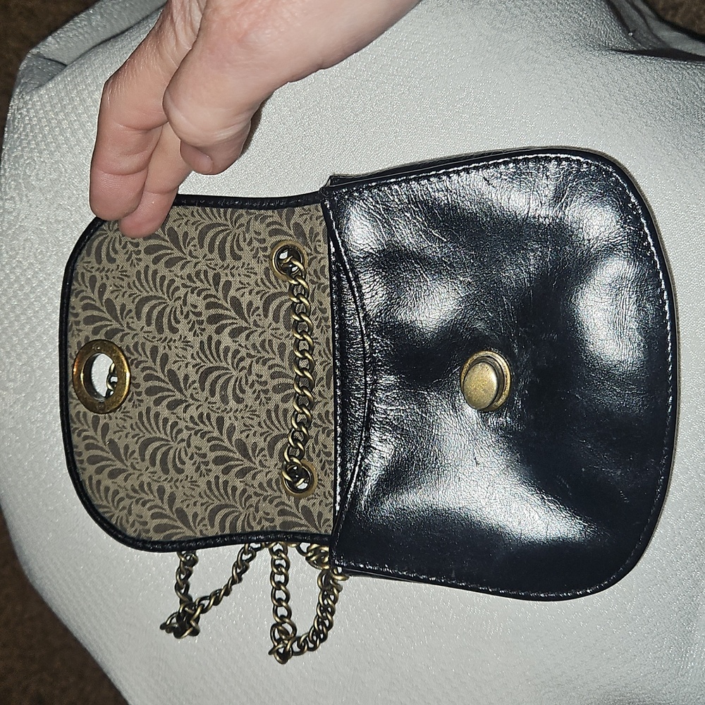 HOBO Black Leather Crossbody with Gold Chain and Turn-Lock - Picture 3 of 8